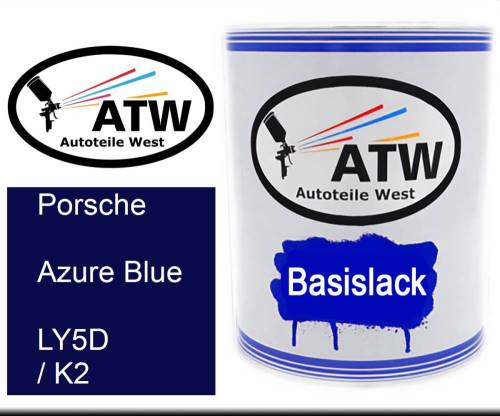 Porsche, Azure Blue, LY5D / K2: 1L Lackdose, von ATW Autoteile West.
